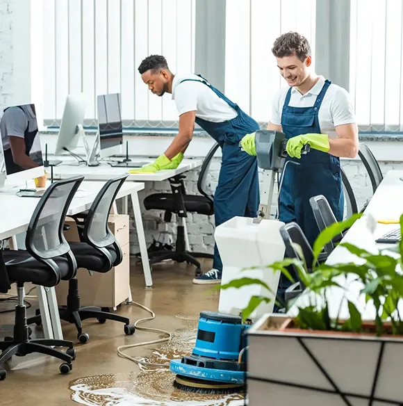Commercial cleaning crew cleaning an office space in Grand Rapids MI.