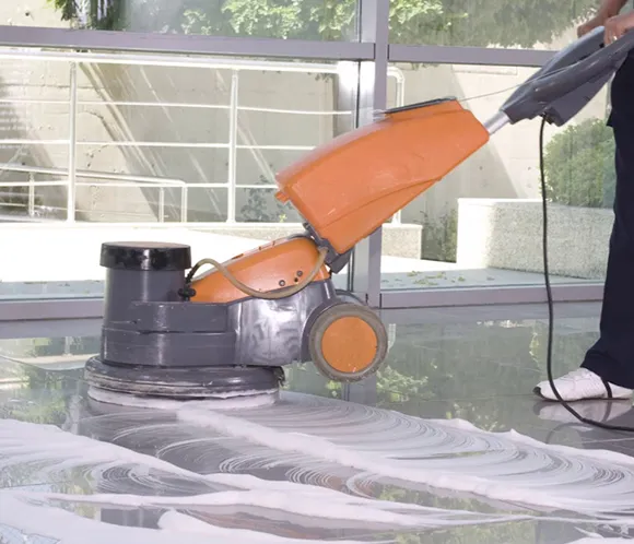 Close-up of a floor polishing machine for reliable floor buffing and polishing services in Detroit MI.